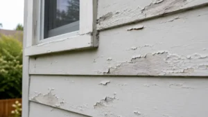 Peeling exterior paint on Spokane home siding caused by freeze-thaw damage