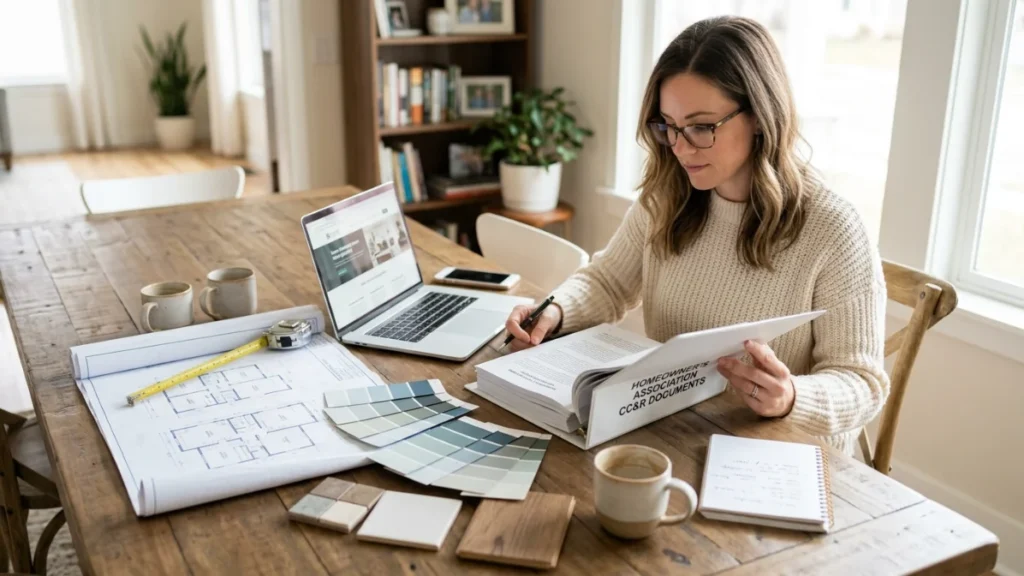 Reviewing HOA CC&R guidelines before starting an exterior home improvement project
