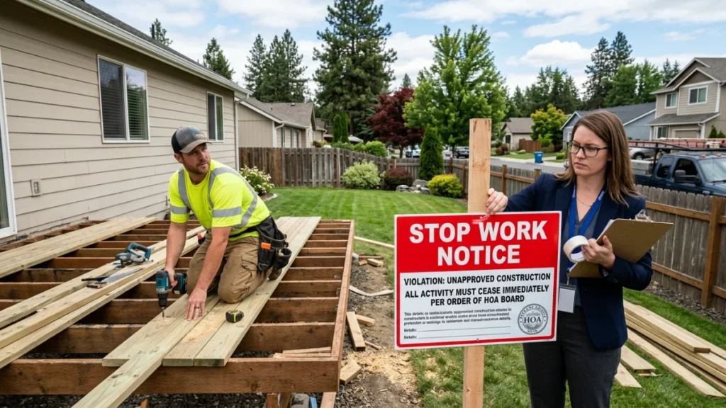 Starting exterior construction before HOA approval can result in fines and project removal
